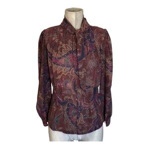 VTG Women’s Paisley Tie-Neck Blouse in Burgundy and Purple